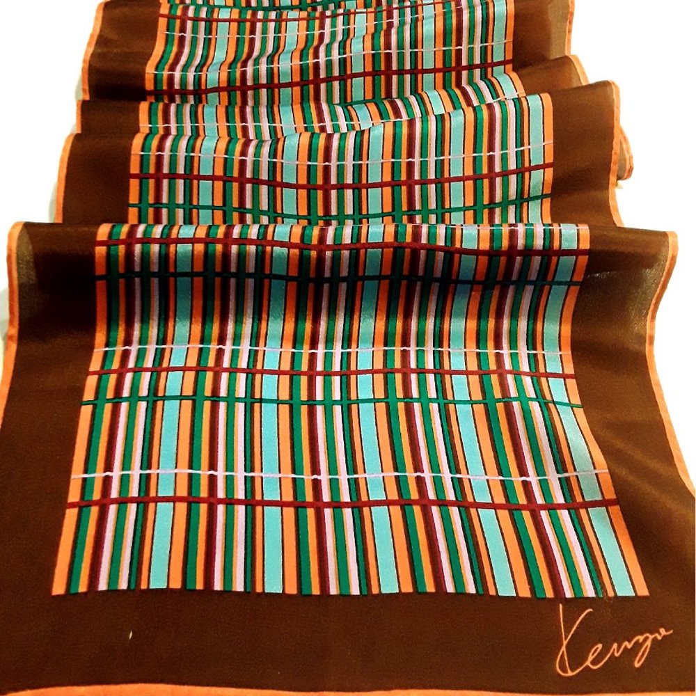 Vintage Kenzo Striped Silk Scarf W/Hand-rolled Hem